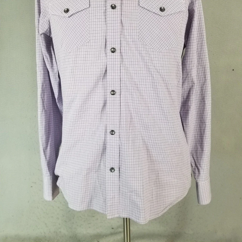 Banana Republic Shirt Mens M Purple Plaid Western Pearl Snap Retro Flex Stretch